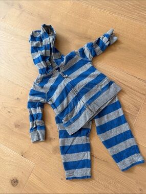 Peek Blue and Gray Striped Hoodie & Pants Kids Matching Set